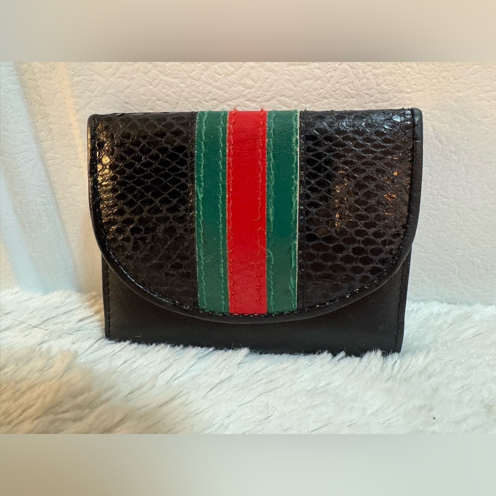 Gucci Snakeskin Signature Stripe Small Wallet - Vintage - Rare - Picture 1 of 9